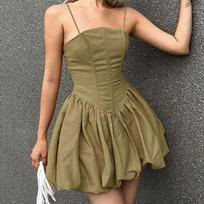 Korsetas Detail Bubble Mini Suknelė Vasarinė nauja Ruched Bodycon Cami Suknelė M armijos žalia spalva