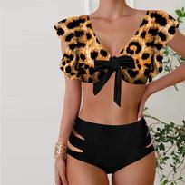 Moteriški maudymosi kostiumėliai Tankini 2 dalių maudymosi kostiumėlis žalias lankelis su gėlėmis spausdinti atostogų maudymosi kostiumėliai S leopardo rašto spalva