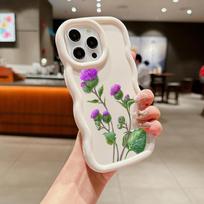 N75 Butterflies flowers Macaron Wavy Edge Phone Cases for iPhone 15 Pro Max Samsung A54 A14 S23 S24 S23 Ultra S21 Redmi Note 13 Pro Shockproof Cover Infinix Smart6(Smart 6HD) beige