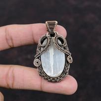 Selenite Druzy Pendant Copper Wire Wrapped Gemstone Pendant Selenite Druzy Jewelry Handmade Pendant Gift For Her Copper Wire Wrapped Jewelry gray