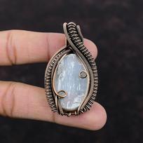 Selenite Druzy Pendant Copper Wire Wrapped Pendant Gemstone Pendant Elegant Copper Jewelry Handmade Pendant Gift For Women Wire Wrap Jewelry gray