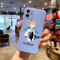 Genshin Impact Anime Luxury Square Liquid Silicone Phone Case For iPhone 14 11 12 13 Pro Max Mini X XS XR 7 8 Plus SE2 DIY Cover iPhone 13 gray