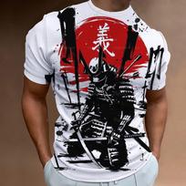 Japanese Samurai Print Short Sleeve T-Shirt For Men Retro Men's T-Shirt Street Fashion Man Clothes Loose Oversized Tee Tops 2024 6XL gray