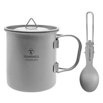 Kelioninis puodelis su šaukšteliu, pagamintas iš gryno titano, sulankstoma rankena, kempingo puodelis, lengvas metalinis puodelis, skirtas lauko puodeliams 400ml mug + folding spoon