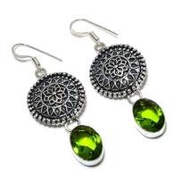 Peridoto brangakmenio rankų darbo 925 svarų sterlingų sidabro dovanų papuošalas Auskaras 2,25  r2L88 black