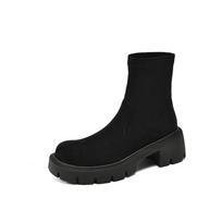 Krazing Pot Flock Round Toe Winter Thick Heels Modern Short Boots Women Size 42 Platform Stretch Ankle Boots 34 juoda