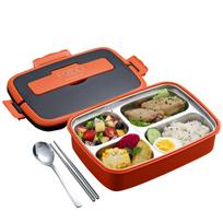 304 Nerūdijančio plieno sandari priešpiečių dėžutė Bento Box maisto talpyklos laikymas biuro darbuotojams 4-compartment oranžinė