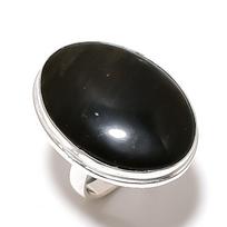 Natūralus obsidiano brangakmenis rankų darbo 925 prabos sidabro papuošalas žiedas dydis 8 z7n61 black