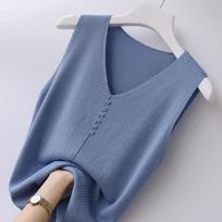 V-neck Ice Silk Sling Knitted Vest Women's Loose Knitted Sleeveless Bottoming Shirt with Top 6XL 6XL mėlyna