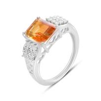 Sidabrinis žiedas su natūraliu auksiniu kvarcu 3,657 ct, kubinis cirkonis, gaminio svoris 3,47 g (2165828) 18.5 gintaras