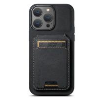 Applicable to iPhone16ProMax card mobile phone case Apple 15 Samsung S24Ultra bracket Google 8 leather case Google Pixel 9Pro XL black
