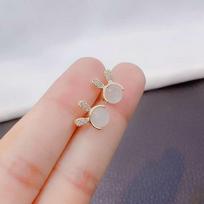 Women Earring Opal Bunny Pure Silver Needle Micro-inlay gray