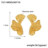 Chic Style Ginkgo Biloba Leaves Twisted Texture Leaf Stud Earrings Titanium Steel Plated 18k Gold Exaggerated Light Luxury Style Earrings beige