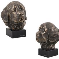 Niufaundlandas, Niufai, Niufiai - Šuns statulėlė, biustas ant akmeninio pagrindo, skulptūra, trofėjus šunų parodai iš Art-Dog prekės ženklo ruda