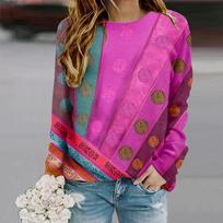 Tops For Women Color Blocked Dot Chart Print Round Neck Long Sleeve T-shirt Fall Casual Slim Pullover Women's Long Sleeve Top XS rožinė
