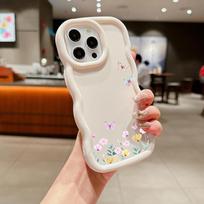 N86 Little fresh flower butterfly Macaron Wavy Edge Phone Cases for iPhone 16 Pro Max Samsung S24 Plus S23 Ultra Xiaomi Redmi Note 13 Shockproof Cover Realme C67 4G gray
