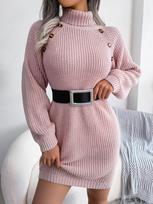High Neck Long Sweater Women Casual Knitted Dress Gift Belt Solid Color Pullover Thickened Warm Loose Casual Commuter Knitted Base Shirt Autumn Winter L balta