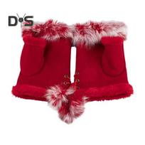 1 Pair Women Winter Mittens Adjustable Drawstring Thick Plush Faux Fur Windproof Anti-slip Student Writing Gloves Keep Warm Fingerless Typing Mittens raudona