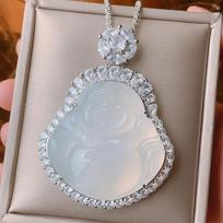 Jewelry Green Chalcedony White Chalcedony Laugh Buddha Gong Accessories Maitreya Goods Necklace Pendant