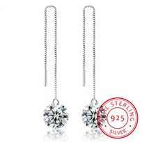 Lekani Crystal  Round Charm Tassels Long Drop Earring Fine Jewelry Vintage 925 Silver For Women Party Brinco white
