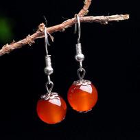 Agato rutuliuko karoliukų auskarai moterims, chalcedono auskarai, paprasti moteriški mados špinatų žalumo chalcedono chalcedono auskarai raudona