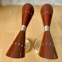 Mid Century Modern Brass Diabolo Wall Lights, Italian Stilnovo Double Cone Sconces, Set of 2