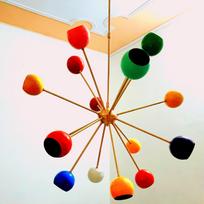 Mid Century Style Multicolored Eyeball Shade Light Brass Chandelier Sputnik Chandelier 16 Arms Brass Decorative Light 34" Diameter auksinė