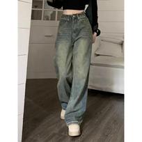 Y2k Baggy Plačias kelnes Moteriški vintažiniai gatvės drabužiai, skalbtos džinsinės kelnės Basic Slouchy mėlynos kelnės moteriškos rudeninės S