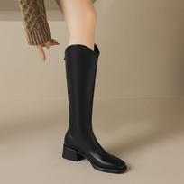Krazing Pot Microfiber Autumn Winter Shoes Knight Boots Square Toe Keep Warm Thigh High Boots 34 juoda