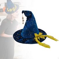 Halloween Witch Hat and Bow Sorceress Costume Pointed for Carnival Stage blue