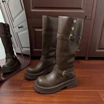 Vintage Square Heel Women Knee High Boots Fashion Slip On Shoes Autumn Winter Laides Concise Knight Long Botas De Mujer 35 black