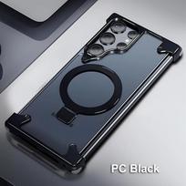For Samsung Galaxy S24 S23 Ultra Case Metal Magsafe Frame Four Corner Airbags Transparent Leather Finger Ring Phone Holder Cover For Samsung S24 Ultra