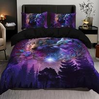 3-Piece Starry Sky Forest Wolf Print Bedding Set - Soft & Breathable Duvet Cover for Bedroom, Guest Room & Dorm! 90X200cm 2PCS white