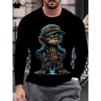 Hip Hop Monkey T-shirts for Men Street Men's Clothing Round Neck Men's Long Sleeve T-shirts for Men 3D Print Mens Clothing Tops S