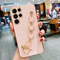 „Samsung Galaxy S24 Plus Ultra S23 FE S22 S21 5g Luxury Plating Love Heart“ apyrankės grandinės dėklas ant S24Ultra S 24 S23Plus dangtelio S24