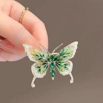 Antique Butterfly Brooch Light Luxury Emerald Corsage National Tide Enamel Color High-End Suit Anti-Light Accessories beige