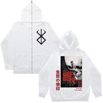 Japanese Anime Berserk Sword Style Legendary Loose Zipper Hooded Sweatshirt Autumn and Winter Collection XXXL raudona
