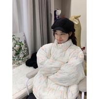 Rainbow Pleated Stand-collar Bread Dress New Style Creamy Loose Down Cotton Coat Ins Preppy Coat S
