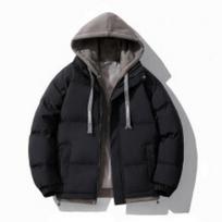 Men's Hong Kong Style Fake Two-piece Jacket Men's Winter Fashion Trend Hooded Fleece Men's Jacket Cotton Jacket Thickened Cotton Jacket Men's M