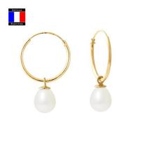 Compagnie Générale des Perles - Tikri auginami perlų auskarai 7-8 mm Geltonas auksas 18 karatų Hoop tipo sistema - Moteriškas papuošalas balta