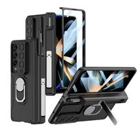 Magnetinis šarvuotas dėklas su rašikliu Samsung Galaxy Z Fold 6 4 5 3 2, žiedas-laikiklis automobiliui, slankiojantis kameros 360 pilnas apsaugos atraminis dangtelis For Galaxy Z Fold 4 juoda