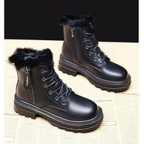 Winter faux fur leather ankle boots Women's fashionable waterproof snow boot woman hook loop cheap plush ladies shoes White 35