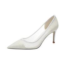 2024 Mesh Pointed High Heels for Women Sexy Lace White Wedding Shoes Banquet Dress Champagne Bridesmaid Shoes 2024 New Female Pumps 33