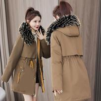 Zip-up Fuzzy Trim Hoodie Parka Coat, Casual Drawstring Waist Long Sleeve Pockets Coat for Winter, Women's Clothing Asian M