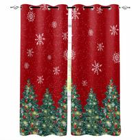 Christmas Tree Lights Bows Stars Snowflakes Blackout Curtains For Living Room Bedroom Window Treatment Blinds Kitchen Drapes W135 x H60cm red