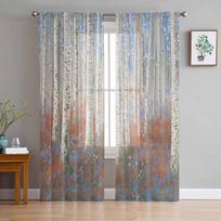 Impressionism Of Oil Painting Forest Plants Sheer Curtains for Kids Bedroom Living Room Voile Window Curtains Tulle Drapes W135 x H114cm gray