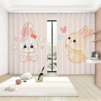 Trendy Cartoon Cute Style High Blackout Curtains Pink Bunny Girl Princess Bedroom Living Room Window Shading Curtain 2 Pieces W55 X H120cm X 2&Grommet Top white