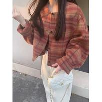 Korean Style Lazy Style Patterned Wool Coat for Women New Autumn and Winter Red Plaid Wool Women's Short Coat S raudona