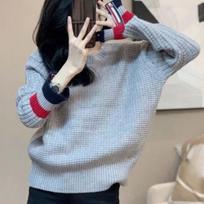 Sweater for Women Japanese Retro Lazy Style Loose Fashionable Versatile Knitted Top for Women one size pilka spalva
