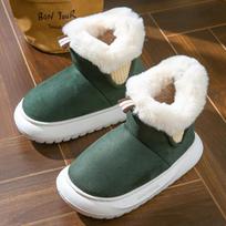 Fashion Warm Chunky Platform Fur Snow Boots Women 2024 Light Non Slip Thicken Plush Winter Shoe Woman Comfort Soft Keep Warm Ankle Boots 36-37 žalia